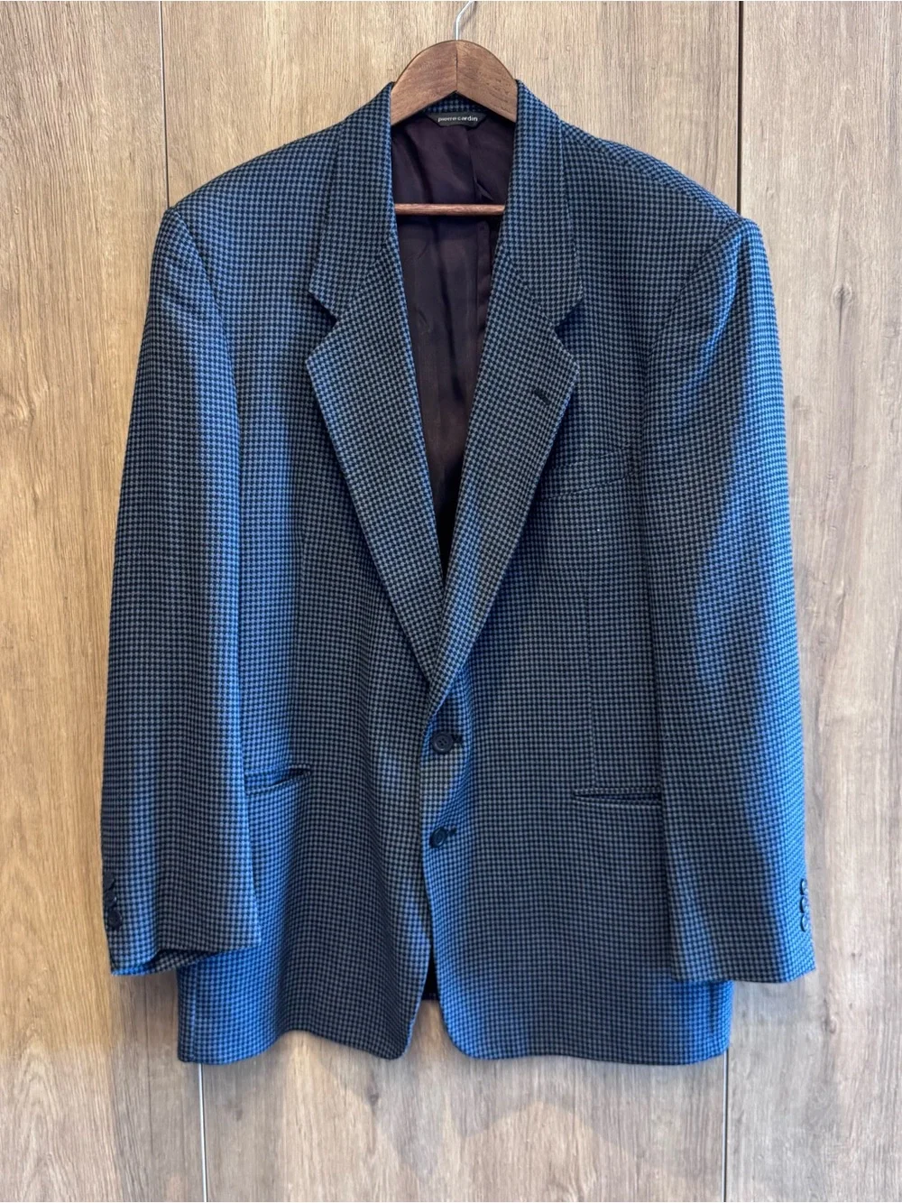 Pierre Cardin Vintage Tailored Blue Micro Houndstooth Sport Coat Blazer 46R